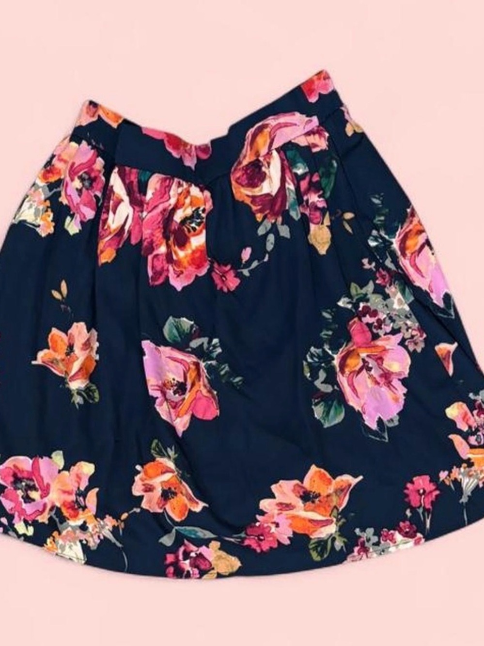 Everly Navy Skater Skirt with Pink & Orange Floral Print